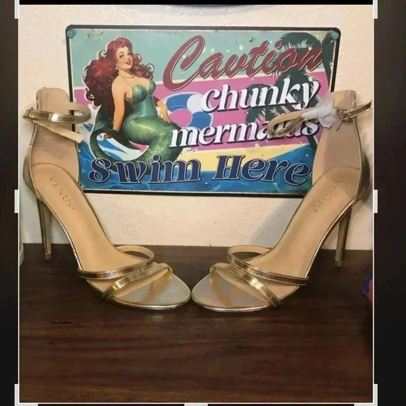 VENUS Strappy Gold Heels - Picture 2 of 13